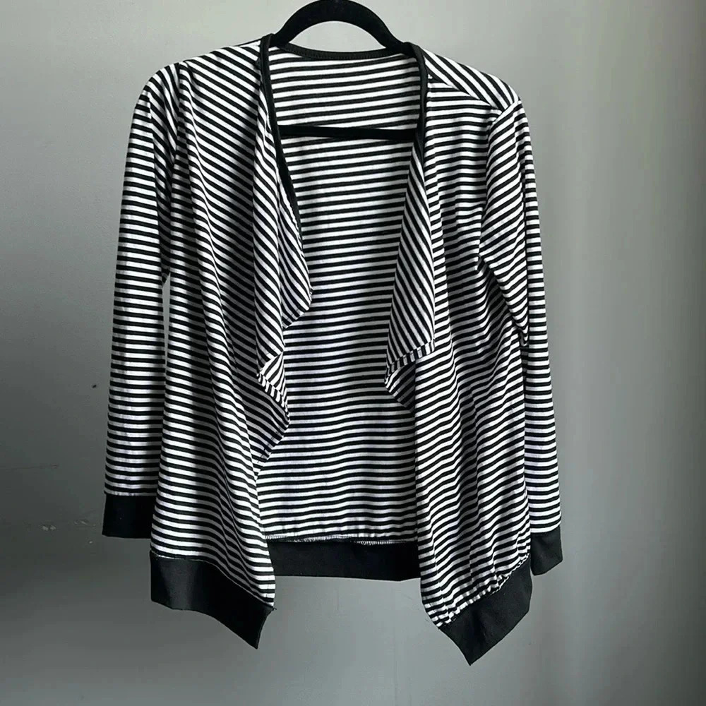 Black & White Striped Cardigan | Open Cardigan | Striped Cardigan | Stripes - Picture 1 of 5